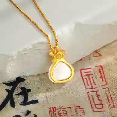 中国珠宝 福袋高级感轻奢如意招财吊坠 玉髓 玉石项链 女款