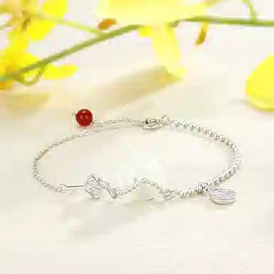 中国珠宝 新中式平安扣福字钥匙拼接转运复古国风简约高级气质可调节 玉髓 玉石手链 女款