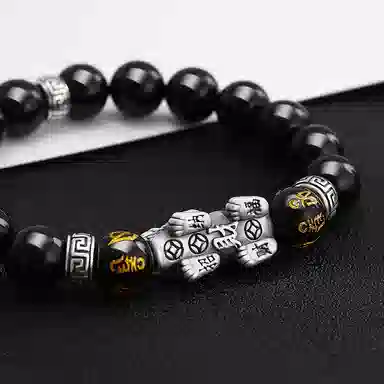 中国珠宝 招财进你 五路财神六字箴言貔貅 国潮新中式招财五福转运珠国风 玛瑙 玉石手串 男女同款情侣款 生日周年纪念日送礼礼盒