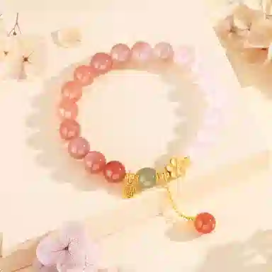 中国珠宝 十里桃花渐变新中式桃花流苏 纳福转运 玛瑙 玉石手串 女款