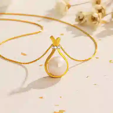 中国珠宝 小灯泡精致轻奢锁骨链优雅气质百搭时尚 温柔圣诞氛围感 淡水珍珠 项链 女款