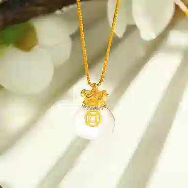 中国珠宝 福袋高级感轻奢如意招财吊坠 玉髓 玉石项链 女款