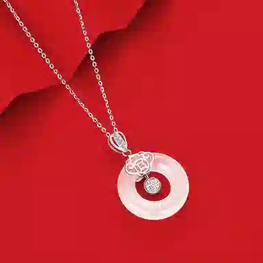 中国珠宝 福牌平安扣 新中式锁骨链优雅气质 玉髓 玉石项链 男女同款情侣款