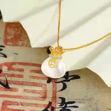 中国珠宝 福袋高级感轻奢如意招财吊坠 玉髓 玉石项链 女款