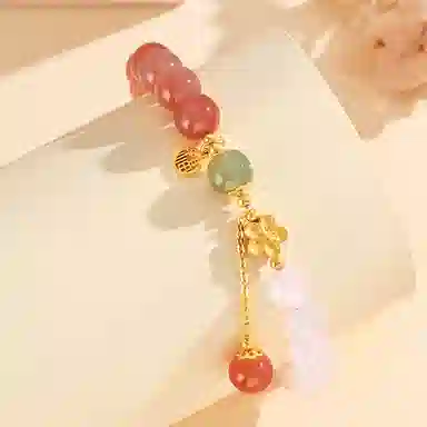 中国珠宝 十里桃花渐变新中式桃花流苏 纳福转运 玛瑙 玉石手串 女款