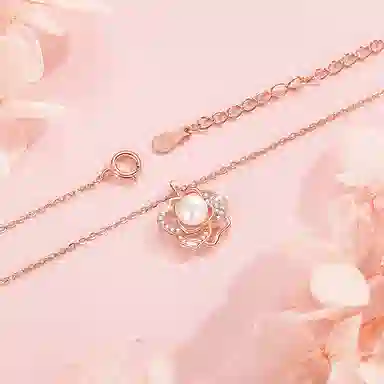 中国珠宝 玫瑰花锁骨链轻奢小众优雅温柔气质百搭新年圣诞元旦氛围感高级 淡水珍珠 项链 女款