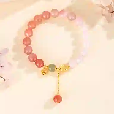 中国珠宝 十里桃花渐变新中式桃花流苏 纳福转运 玛瑙 玉石手串 女款
