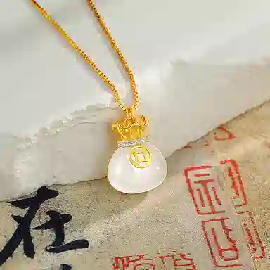 中国珠宝 福袋高级感轻奢如意招财吊坠 玉髓 玉石项链 女款