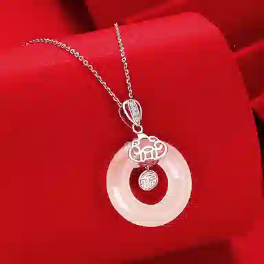 中国珠宝 福牌平安扣 新中式锁骨链优雅气质 玉髓 玉石项链 男女同款情侣款