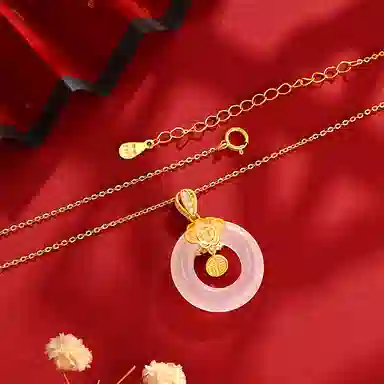 中国珠宝 福如意平安扣 新中式国风小众轻奢设计感锁骨链 玉髓 玉石项链 男女同款情侣款