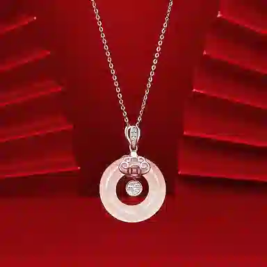 中国珠宝 福牌平安扣 新中式锁骨链优雅气质 玉髓 玉石项链 男女同款情侣款