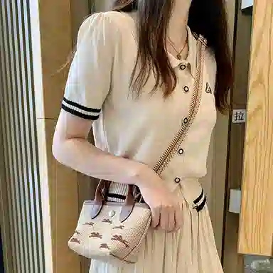 兰宝梵 适用于珑骧包包改造编织肩带配件腋下背斜跨背 针织/牛皮 包周边 包带 女款 棕色