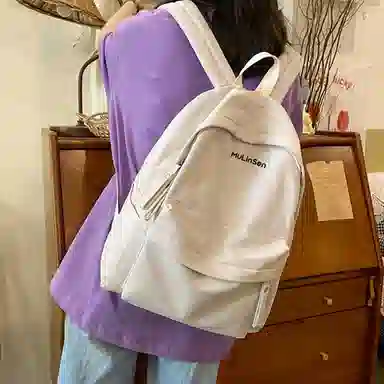 木林森 森系学院风大容量上课通勤拉链开合时尚简约纯色百搭 尼龙 双肩包 男女同款情侣款 多色