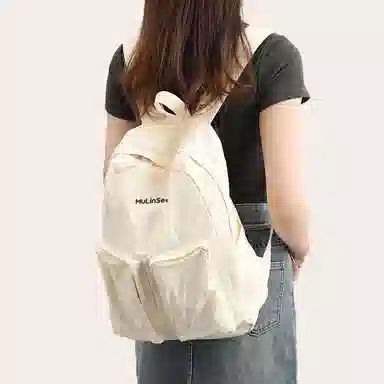 木林森 时尚简约纯色大容量上课通勤轻便防泼水 尼龙 双肩包 男女同款情侣款 多色