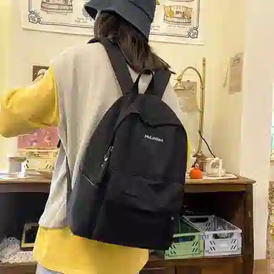 木林森 森系学院风大容量上课通勤拉链开合时尚简约纯色百搭 尼龙 双肩包 男女同款情侣款 多色