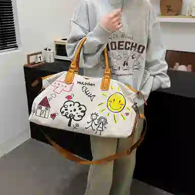 木林森 时尚潮流个性涂鸦商务出差干湿分离轻便百搭多功能 牛津布 旅行包 男女同款情侣款 黑色/白色/灰色