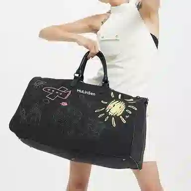 木林森 时尚潮流个性涂鸦商务出差干湿分离轻便百搭多功能 牛津布 旅行包 男女同款情侣款 黑色/白色/灰色