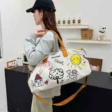 木林森 时尚潮流个性涂鸦商务出差干湿分离轻便百搭多功能 牛津布 旅行包 男女同款情侣款 黑色/白色/灰色