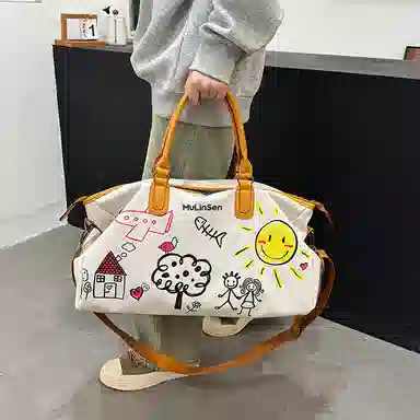 木林森 时尚潮流个性涂鸦商务出差干湿分离轻便百搭多功能 牛津布 旅行包 男女同款情侣款 黑色/白色/灰色