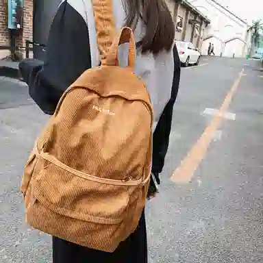 木林森 纯色大容量上课通勤时尚百搭 灯芯绒 双肩包 男女同款情侣款 白色/黑色/绿色/棕色