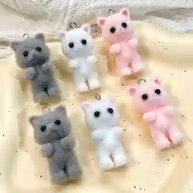 一点潮玩 迷你站立植绒小猫钥匙扣 谷圈挂件