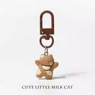 一点潮玩 萌萌围兜开心小奶猫 背包钥匙扣 可爱简约百搭 谷圈挂件