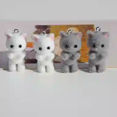 一点潮玩 迷你站立植绒小猫钥匙扣 谷圈挂件