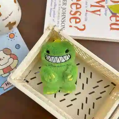 一点潮玩 卡通绿色小恐龙 创意长毛 玩偶 毛绒挂件