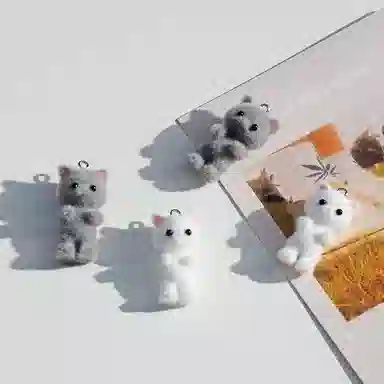 一点潮玩 迷你站立植绒小猫钥匙扣 谷圈挂件