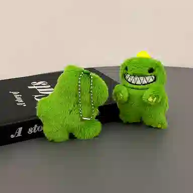 一点潮玩 卡通绿色小恐龙 创意长毛 玩偶 毛绒挂件
