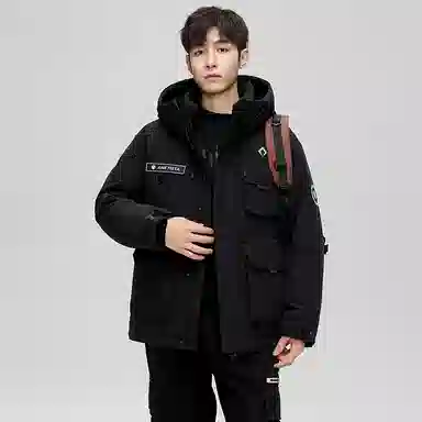 鸭鸭 石墨烯蓄热时尚韩版休闲百搭短款连帽山系户外运动多口袋防寒保暖工装羽绒服 男女同款