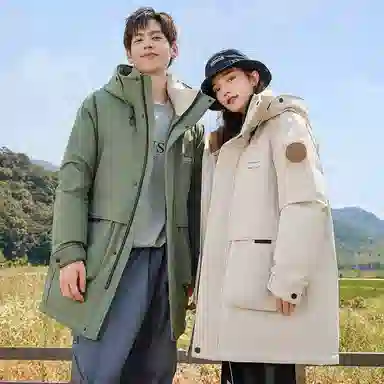 鸭鸭 中长款加厚保暖休闲宽松连帽套头羽绒服 男女同款