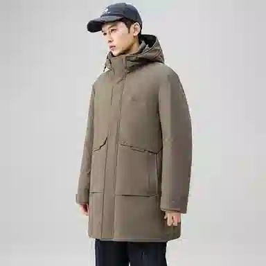 鸭鸭 时尚加厚中长款纯色连帽羽绒服 男款