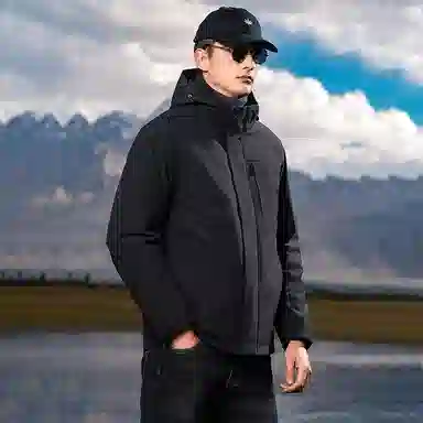 鸭鸭 鹅绒三合一系列 纯色山系户外远足防风防水保暖短款连帽登山羽绒服 男款