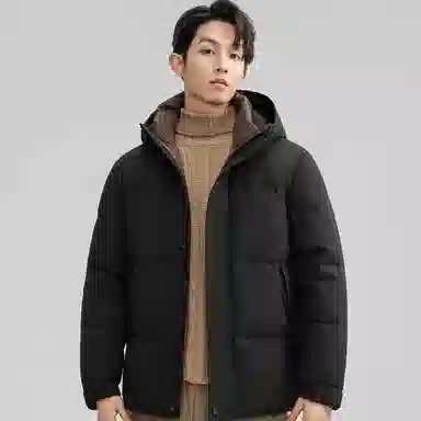 鸭鸭 石墨烯蓄热纯色韩版休闲百搭防寒保暖短款连帽羽绒服 男款