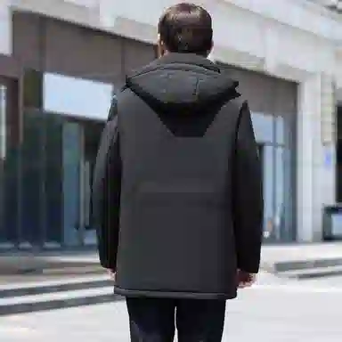 鸭鸭 鹅绒系列中老年爸爸装纯色商务休闲百搭拆卸连帽户外防寒保暖工装中长款羽绒服 男款