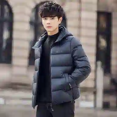鸭鸭 连帽纯色面包羽绒服 男款