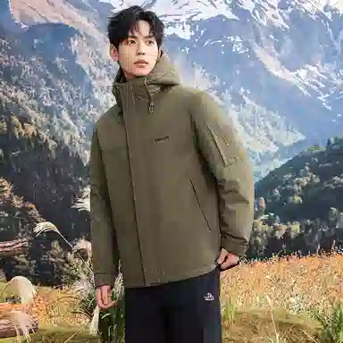 鸭鸭 石墨烯蓄热纯色韩版休闲百搭短款连帽户外防寒保暖工装羽绒服 男款