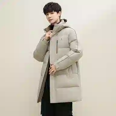 鸭鸭 石墨烯蓄热极寒系列中青年韩版休闲基础百搭连帽户外运动加厚保暖中长款羽绒服 男款