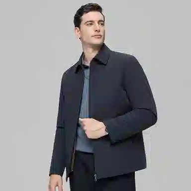 鸭鸭 鹅绒牛奶丝短款翻领爸爸装保暖商务干部装羽绒服 男款