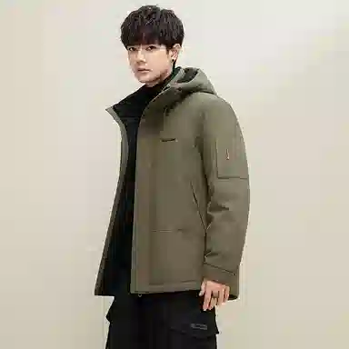 鸭鸭 纯色韩版休闲百搭短款连帽防寒保暖工装羽绒服 男款