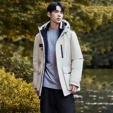 鸭鸭 山系户外系列 时尚韩版休闲中长款连帽外套加厚保暖工装风羽绒服 男女同款