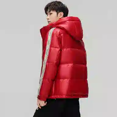 鸭鸭 亮面系列 中青年时尚韩版潮流百搭短款连帽户外休闲运动防寒保暖面包羽绒服 男款