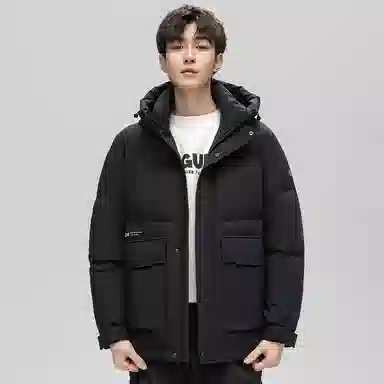 鸭鸭 纯色韩版休闲短款连帽加厚羽绒服 男款