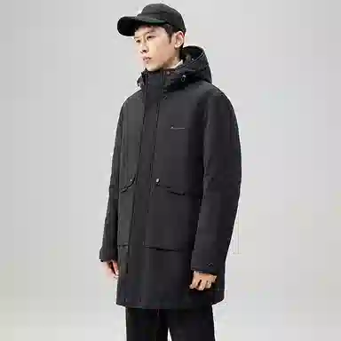 鸭鸭 时尚加厚中长款纯色连帽羽绒服 男款