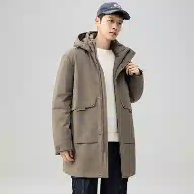 鸭鸭 时尚加厚中长款纯色连帽羽绒服 男款