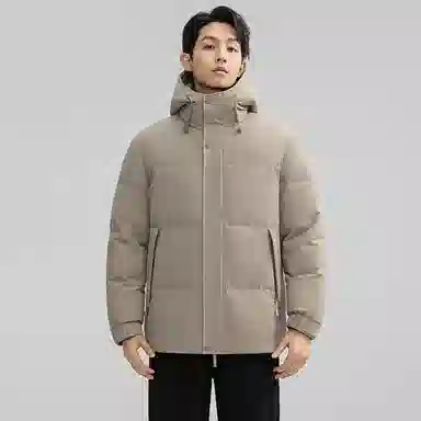 鸭鸭 青中年纯色韩版休闲百搭短款连帽外套户外运动防寒保暖石墨烯蓄热面包羽绒服 男款