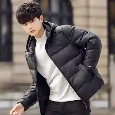 鸭鸭 连帽纯色面包羽绒服 男款