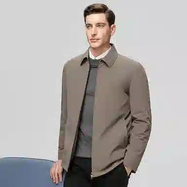 鸭鸭 鹅绒牛奶丝短款翻领爸爸装保暖商务干部装羽绒服 男款