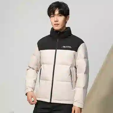 鸭鸭 时尚韩版字母拼色满印短款立领户外休闲防寒面包羽绒服 男款